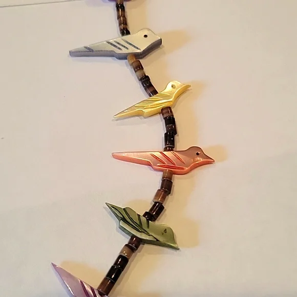 Hand Crafted Natural shell Heishi mother of pearl/onyx fetish necklace 1980s! - Picture 3 of 8